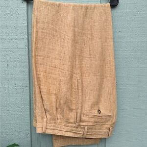 Men’s 34x32 Tan Linen Cuffed Pleated Pants